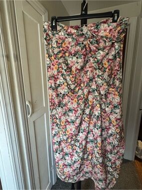 SHEIN Pink Floral Maxi Skirt with Green Accents